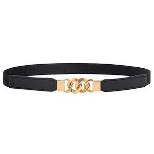 Women Elastic Thin Belt Gold Buckle Stretchy Retro Waist Belts For Dresses🦒